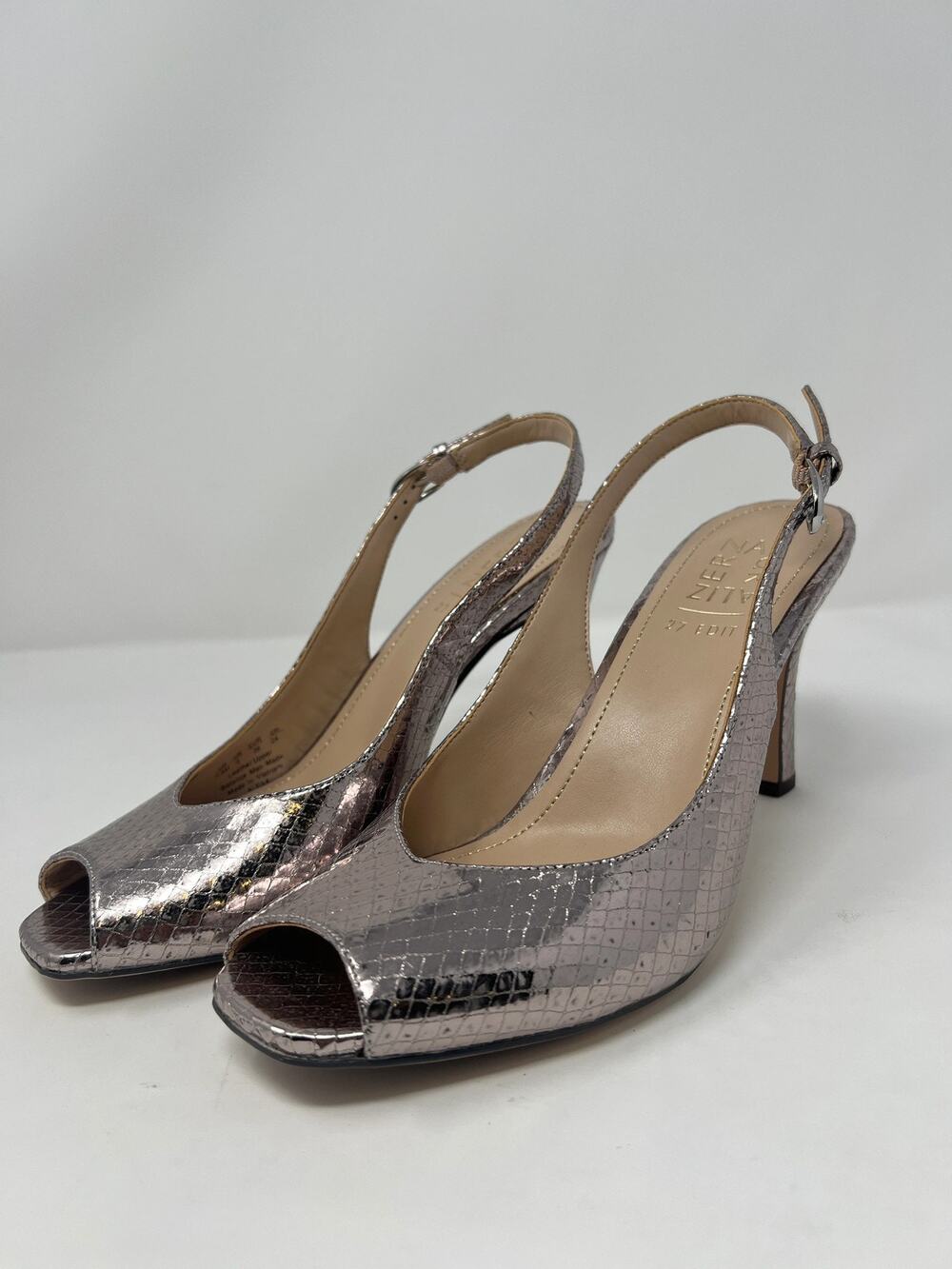 Naturalizer Women's 7.5M Alexa Pewter Peep Toe Slingback Heels
